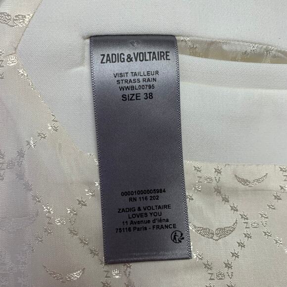 M Off White Polyester Blend Rhinestone Studded Peak Lapel Pantsuit - Picture 8 of 13